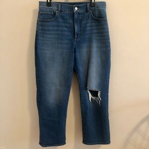 Express modern straight, super high raise, distressed jeans. Size 12 short